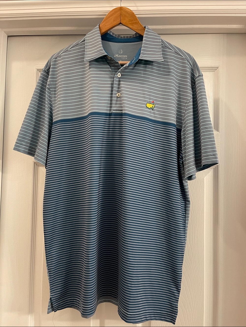 Masters Tech Striped Polo in Light and Dark Teal